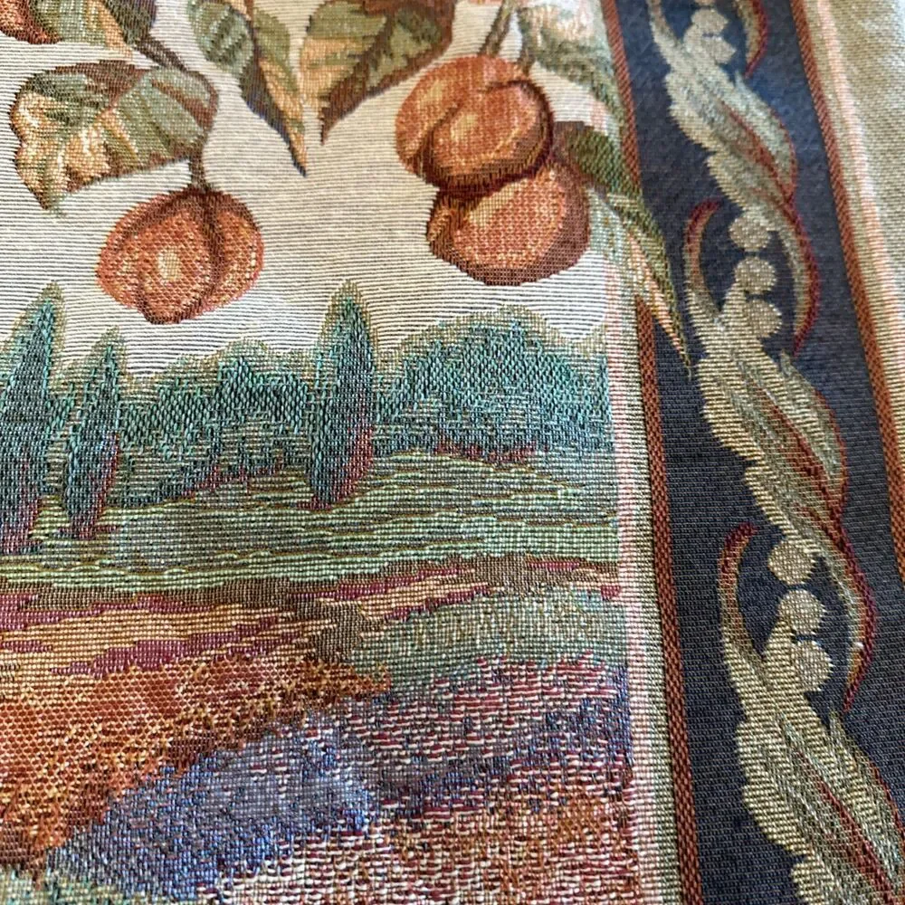 Tapestry w/ Fancy Rod Roosters & Hen French Country Wall Hanging Farmhouse